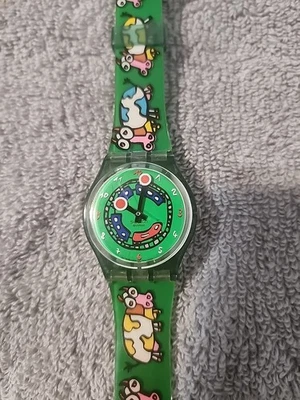 Swatch Watch Crazy Train Green Cows & Train GG194 Swiss Made 2000 Unisex - Image 1 of 4