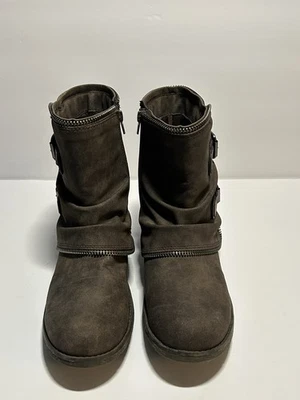 Mujer Botas Militares Doble Hebilla Talla 10 Marrón Cremallera Imitación Cuero Combate Foto 1 de 4