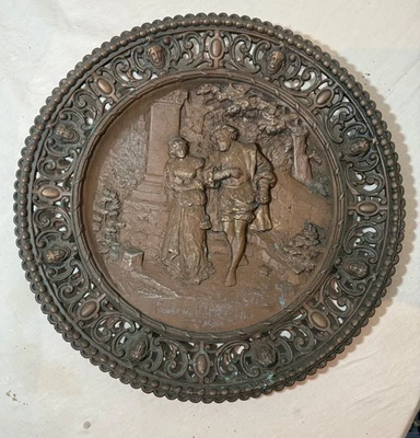 Cargador de pared grande antiguo ornamentado bronce patinado relieve metal placa Fausto Foto 1 de 4