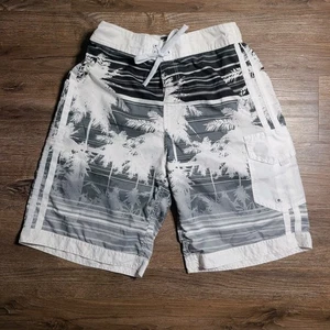 Pantalones cortos de natación US Apparel gris monocromo con gráficos de playa grandes para hombre - Imagen 1 de 14