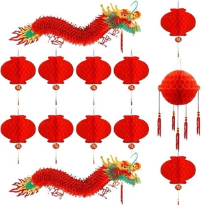 3D New Year Dragon Garland Decoration with Ball & 10PCS Red Plastic Lanterns - Picture 1 of 5