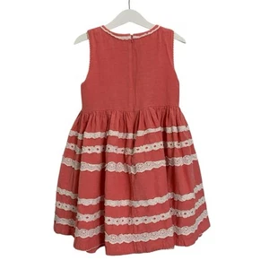 Boden Linen Blend Sun Dress Little Girls 6-7 Crochet Eyelet Coral Striped Lace - Picture 1 of 19