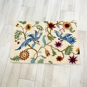 Finished CREWEL Embroidered Peacock Floral Tapestry Piece Wool Hanging 23” X 35” - Picture 1 of 7