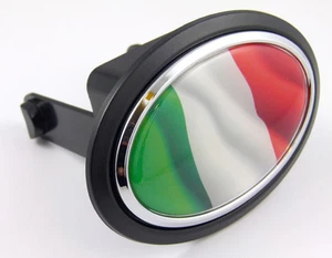 Italy Italian Flag Hitch Cover Cap 2" receiver black with chrome & dome - Imagen 1 de 4