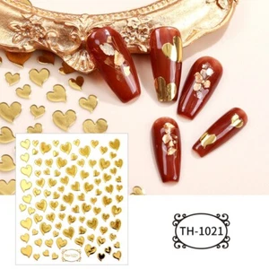 Nail Art Stickers Decals Transfers Valentines Day Gold Love Hearts Heart TH1021 - Picture 1 of 2