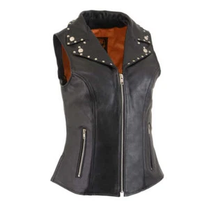 Milwaukee Leather 4503 Women V-Neck Motorcycle Rider Vest w/Riveted Lapel Collar - Picture 1 of 8