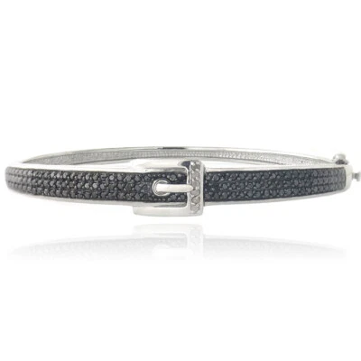 1ct Black & White Diamond Square Belt Buckle Bangle Bracelet - Image 1 of 4