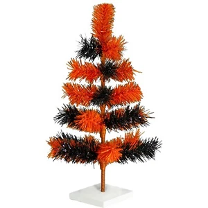 Halloween Themed Orange and Black Mixed Tinsel Christmas Tree Stand Included - Picture 1 of 40
