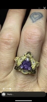 Custom 18k Yellow Gold Engagement Ring| Fantasy Cut 3 CAROT SPINEL diamond Inlay — 第 1/4 张图片