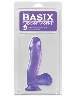 Basix Rubber Works Purple 6.5 inches Ballsy Dong with Suction Cup base, New - Image 1 of 2