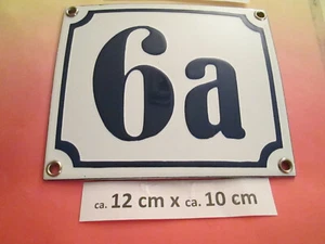 Hausnummer Nr. 6a dunkel-blau Zahl auf weißem Hintergrund 12 cm x 10 cm Emaille - Picture 1 of 12