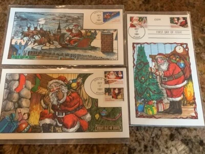  3 Collins FDC Hand Painted #2581-2585 CHRISTMAS  5 Booklet Singles-3 Diff FDC - Image 1 of 4