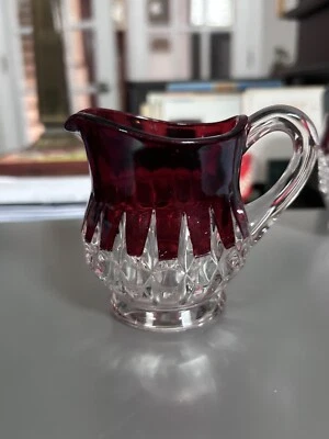 Ruby-Stained Creamer Sunken Honeycomb Pattern Bright And Shiny Perfect - Image 1 of 4