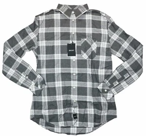 DKNY Checkered Plaid Long Sleeve Downtown Men's Button Down Shirt S NWT Grey - Picture 1 of 1