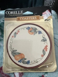 4 Corelle Coordinates Coasters NEW Abundance Fruit Pattern Plastic - New In Box - Picture 1 of 5