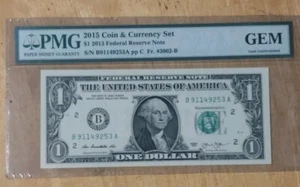 2015 Coin & Currency Set 2013 Federal Reserve Note ~ $1 PMG GEM 911 Serial # ! - Picture 1 of 3