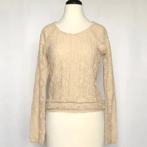 Free People Womens M Beige Long Slv Round Neck Sweater Top Floral Cut Pattern - Picture 1 of 8
