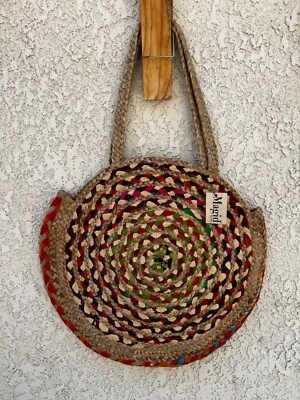 Magid Circle Woven Jute Oversized Beach Tote Shoulder Bag HANDMADE Large Round - Image 1 of 3