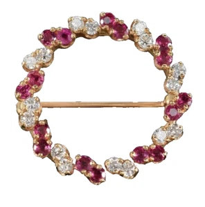 1.60ct Natural ruby round Diamond 14k solid yellow gold wedding brooch pin - Picture 1 of 4