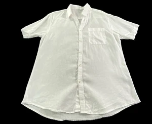 AMIANI Men 100% Linen Short Sleeve Shirt Sz L White Button Front Collard 77-32 - Picture 1 of 9