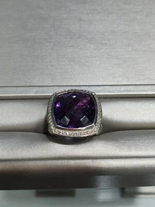 David Yurman Sterling Silver Albion Ring with Amethyst and 0.30ctw diamonds 14mm - Picture 1 of 5