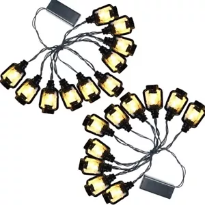 BANBERRY DESIGNS Black Lantern String Lights - 10 LED Lighted 3" Lanterns - 2PK - Picture 1 of 6