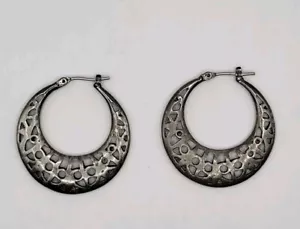 Pendientes de aro enchapados en plata de ley filigrana pergamino calado hinchados perforados - Imagen 1 de 7