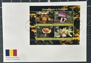 Chad 2018 (First Day Cover) Mushrooms & Orchids 4v Champignons Flowers Fungi - Picture 1 of 2