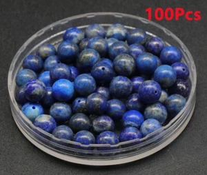100Pcs 8mm Natural Lapis Lazuli Half Drilled Hole Round Ball Loose Beads HT1024 - Picture 1 of 4