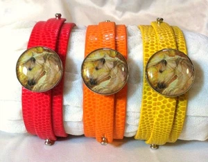 Leder SNAP ARMBAND Pferd Snap PFERD BEI SONNENAUFGANG rot orange gelb *BUBBLES* - Bild 1 von 10