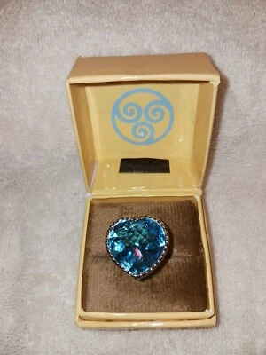 Size 6 Platinum/Sterling Ring Sajen Blue Quartz Heart Doublet 22.65 TCW  (799) - Image 1 of 4