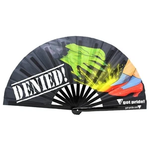 Denied Large Bamboo Folding Clack Hand Fan for Raves Festivals LGBT Pride - Picture 1 of 1