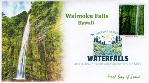23-153, 2023, Waterfalls, First Day Cover, Digital Color Postmark, Waimoku Falls Cover