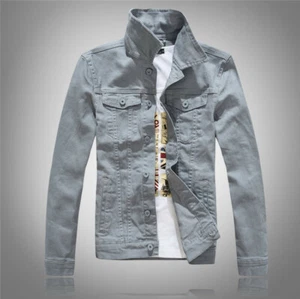 Chaqueta de mezclilla de algodón informal abrigo camionero botón chaqueta clásica para hombre - Imagen 1 de 18