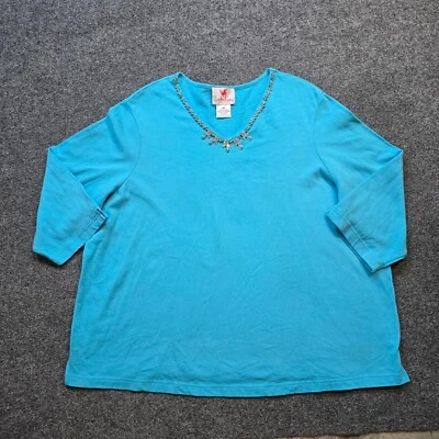 Quacker Factory Sweater Women Size 3X Blue Rhinestones Embellished Sparkle Knit - Image 1 of 4