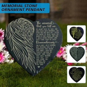 Cuore Lutto Memoriale Pietra Simpatia Regalo Giardino Marcatore Angelo Alette Pietra - Foto 1 di 14