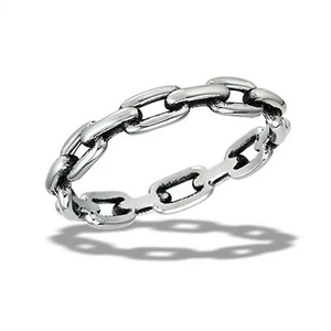 Chain Ring Mens Womens Silver Stainless Steel Pirate Cybergoth Biker Band - Picture 1 of 3