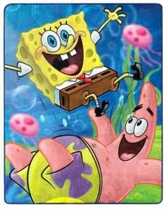 Nikelodeon Spongebob Schwammkopf springende Qualle seidig weich Überwurf Decke - Bild 1 von 2