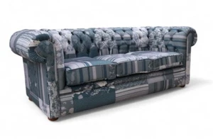 Chesterfield Modern Patchwork 3 Seater Sofa Settee Charles Grey - Picture 1 of 2
