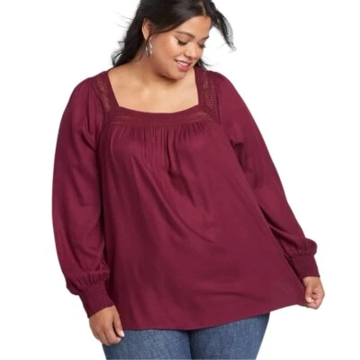 NWT Lane Bryant Square Neck Lace Trim Popover Blouse Top 26/28 - Image 1 of 4