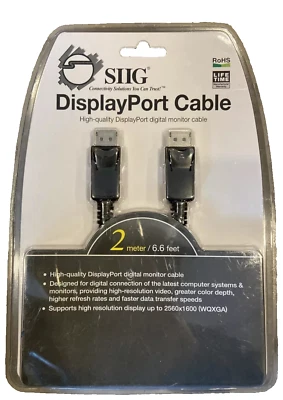 NEW SIIG CB-DP0022-S1 DisplayPort Digital Monitor Cable, 2-Meters (6.6ft) nib - Image 1 of 2