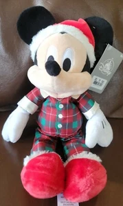 Disney Mickey Mouse Plush 14"  Pajamas Plaid Christmas Xmas PJ’s Red Slippers - Picture 1 of 12