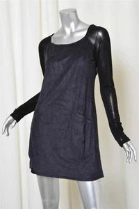 ELLA MOSS Womens Navy Blue Black Long-Sleeve Above-Knee Mini Shift Dress S NEW - Picture 1 of 9