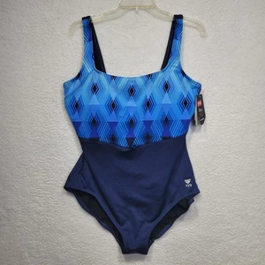 TYR Durafast Elite Women Scoop Neck Controlfit Navy/Blue 1 Pc Size 18 - Picture 1 of 10