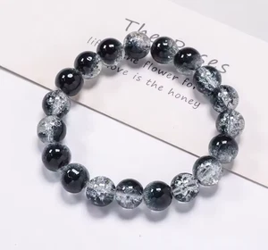 Unisex schwarz & klar Crackle Glasperlen Stretch Armband für Männer oder Frauen - Bild 1 von 6