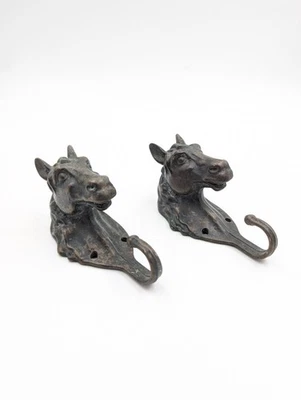 Paire De Patère Tête De Cheval En Bronze Ancien - Photo 1/4