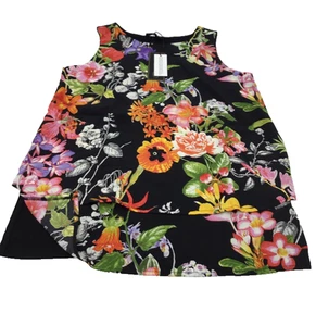 Top donna senza maniche DG2 by Diane Gilman stampa floreale nero taglia XS - Foto 1 di 2