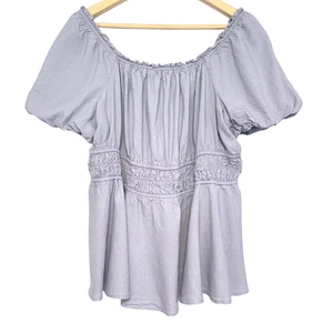 Torrid Linen Blend Blouse Top Puff Sleeve Shirred Bodice Womens 2X Lilac Gray - Picture 1 of 10