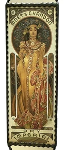 MOËT & CHANDON DRY IMPÉRIAL Vintage gewölbter Bleiglasspiegel Champagner Mucha Druck - Bild 1 von 18