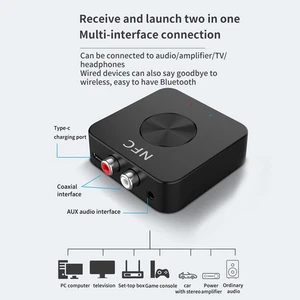 NFC BT 5.0 Wireless Audio Adapter AUX Receiving Transmitting Combo Hands Fre NEW - Afbeelding 1 van 12